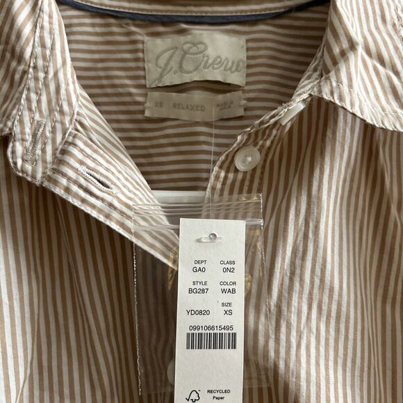 NWT J. Crew Relaxed-Fit Short-Sleeve Cotton Poplin Popover in Stripe Sz XS - Picture 5 of 6